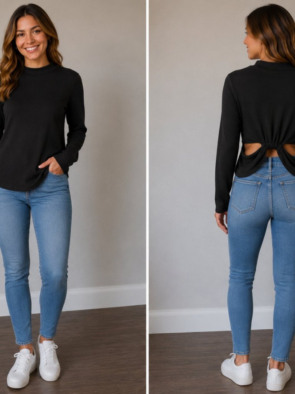 Forever 21 Black Mock Neck Long-Sleeve Tee